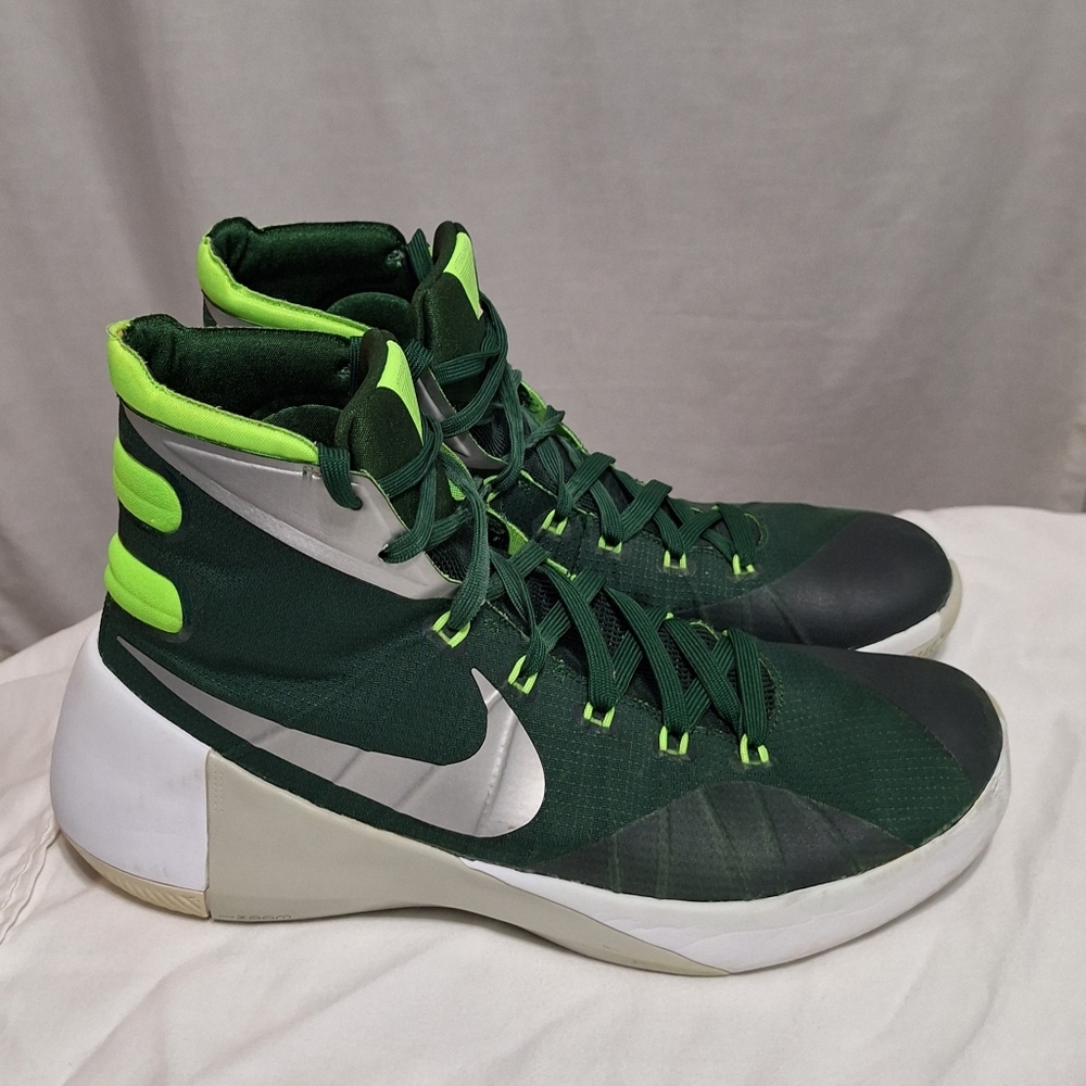 Nike Hyperdunk Men's Green and Silver High-Top Sneakers